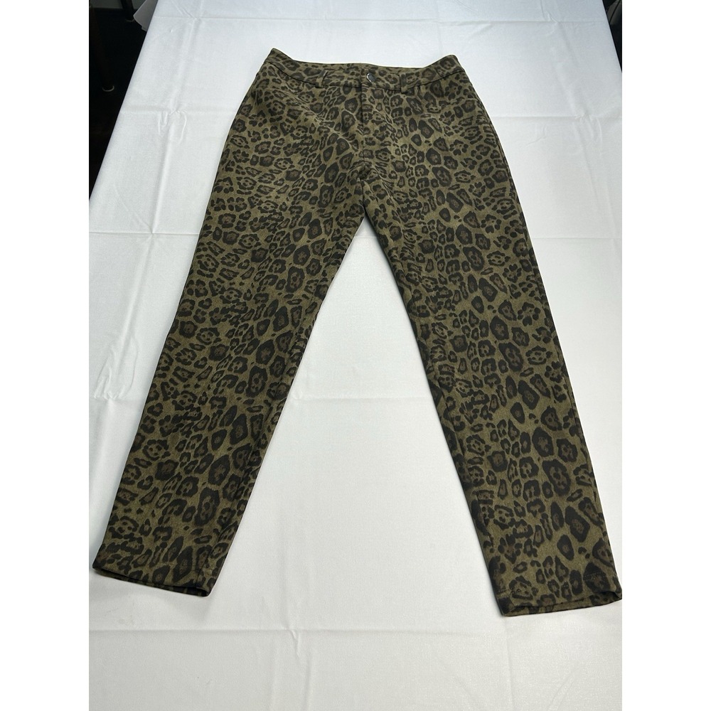 The Pyramid Collection Leopard‎ Print Pants Small Olive Boho Retro Chic